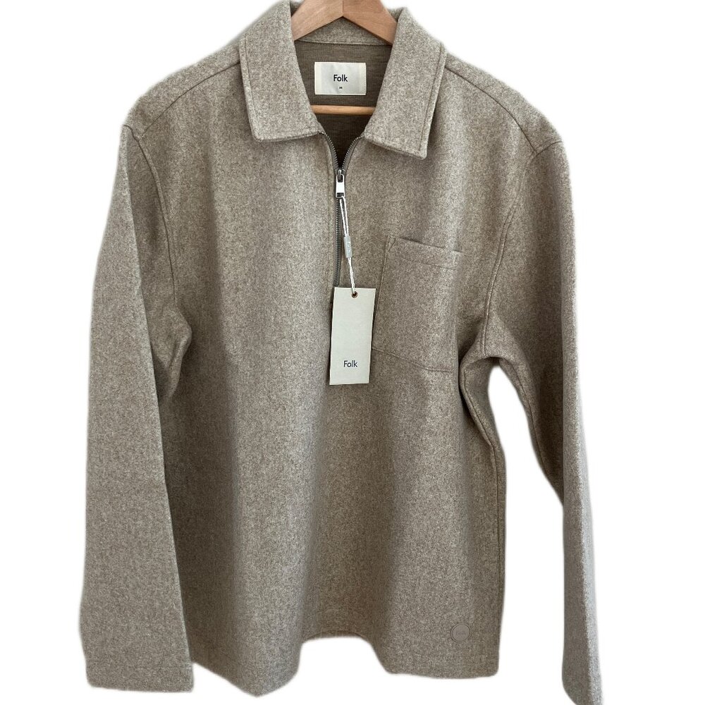 British Designer FOLK Geldof Overshirt Jacket Stone Sweater Men’s M Pullover NWT